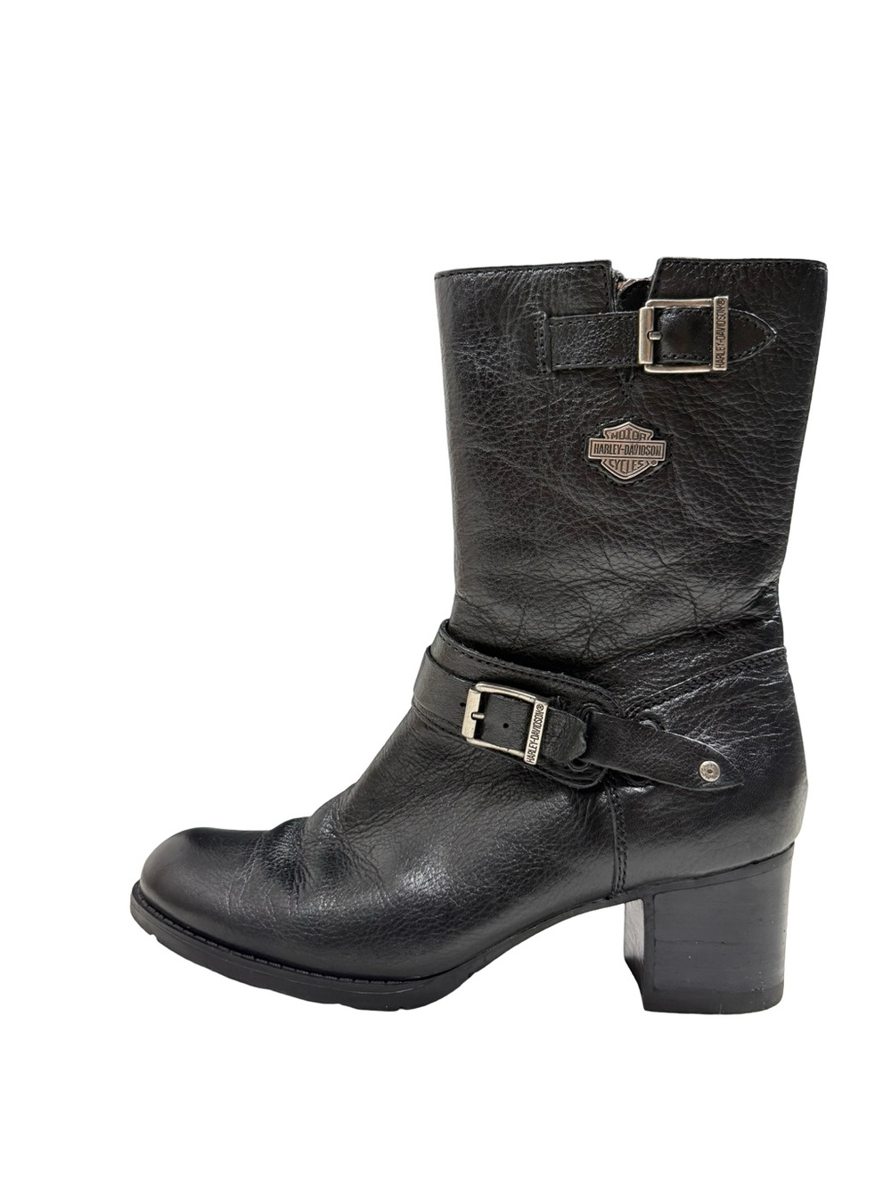 Harley Davidson Womens 8 Serita Black Leather Moto Harness Boots Biker Side Zip - Picture 6 of 15